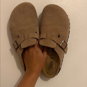 Birkenstock Light Brown Suede Clogs